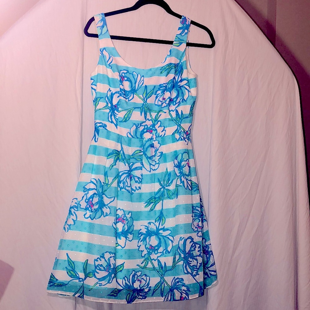 Lilly Pulitzer Dress Shorely Blue Tossing Line Roswell Posely sz 4 sleeveless - Picture 3 of 11